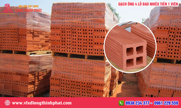 Gạch ống 4 lỗ giá bao nhiêu 1 viên
